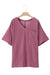 Rose Pink Textured V-Neck Dropped Shoulder Plus T-Shirt