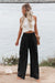 Black Shirred High Waist Plus Size Wide Leg Pants