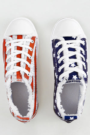 Red and Blue American Flag Print Lace Up Casual Canvas Sneaker