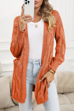 Gray Ribbed Trim Hollow Knit Side Slits Cardigan