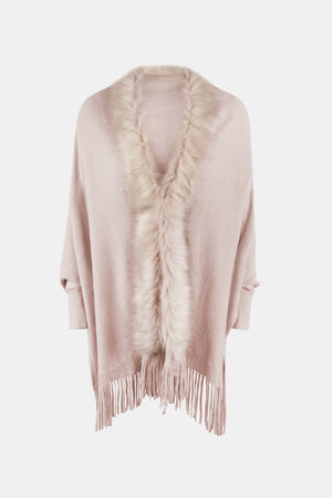 Fringe Open Front Long Sleeve Poncho