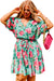 Green Floral Bubble Sleeve Surplice Ruffled Plus Size Dress