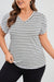 White Stripe V Neck Petal Sleeve Plus Size T-Shirt