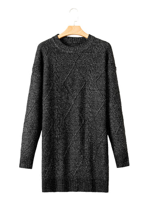 Parchment Twist Cable Knit Drop Shoulder Loose Fit Sweater Dress