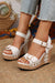 Camel Rivet Buckle Closure Wedge Sandals