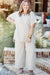 Beige Plus Size Textured Collared Top and Drawstring Pants Set