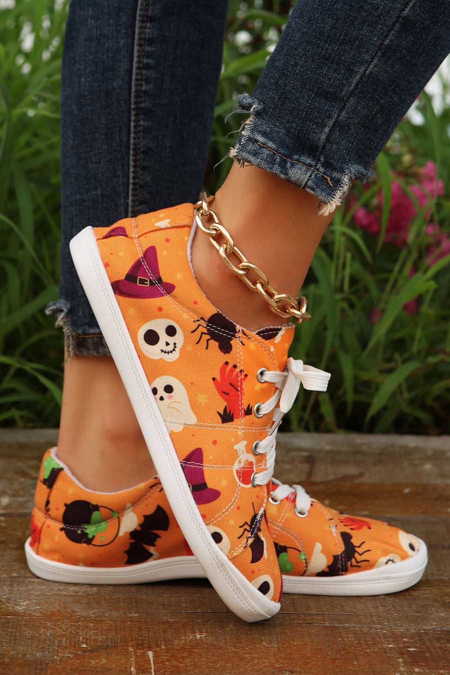 Russet Orange Halloween Ghouls & Pumpkin Sneakers