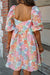 Multicolour Floral Puff Sleeve Square Neck Plus Babydoll Dress