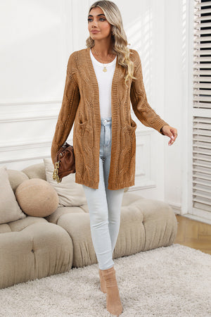 Gray Ribbed Trim Hollow Knit Side Slits Cardigan