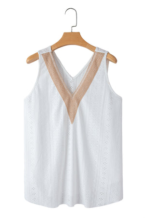 White Plus Size Guipure V Neck Eyelet Lace Tank Top