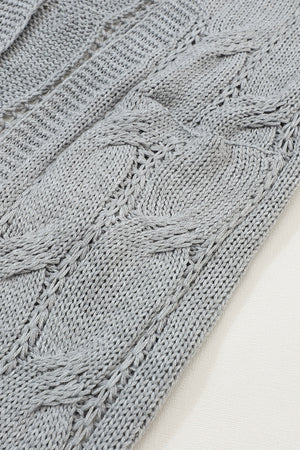 Gray Ribbed Trim Hollow Knit Side Slits Cardigan