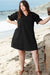 Black Ruffled Puff Sleeve V Neck Plus Size Mini Dress