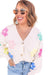 Beige Cute Flower V Neck Buttoned Plus Size Cardigan