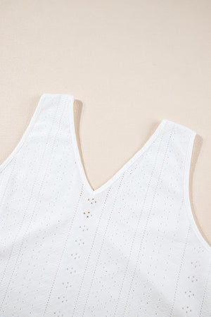 White Plus Size Guipure V Neck Eyelet Lace Tank Top