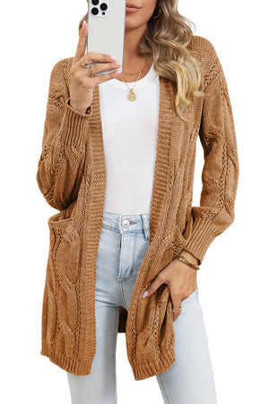 Gray Ribbed Trim Hollow Knit Side Slits Cardigan