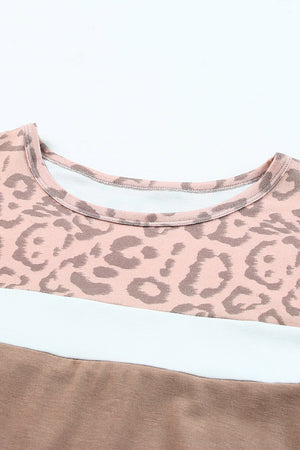 Khaki Leopard Color Block Plus Size Top