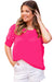 Rose Red Pearl Smocked Puff Sleeve Plus Size Top