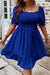 Dark Blue Shirred Ruffled Square Neck Plus Size Mini Dress