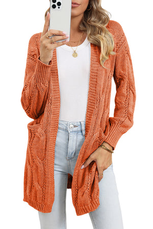 Gray Ribbed Trim Hollow Knit Side Slits Cardigan