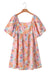 Multicolour Floral Puff Sleeve Square Neck Plus Babydoll Dress