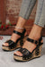 Camel Rivet Buckle Closure Wedge Sandals