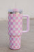 Pink Two-Tone Checkered Stainless Cup With Handle 40oz