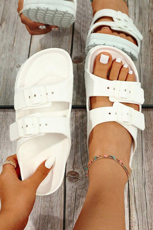 Pale Chestnut Double Buckle Strap Flat Slides Shoes