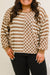 Khaki Striped Checkered Patchwork Ribbed Plus Size Top