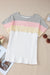 White Ribbed Color Block Patchwork Plus T Shirt