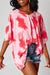 Red Plus Size Tie Dye Print 3/4 Sleeve Tunic Top