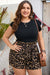 Brown Plus Size Ruffle Sleeve Tee and Leopard Shorts Set