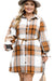 Khaki Plus Size Plaid Flounce Sleeve Button Up Shirt Dress