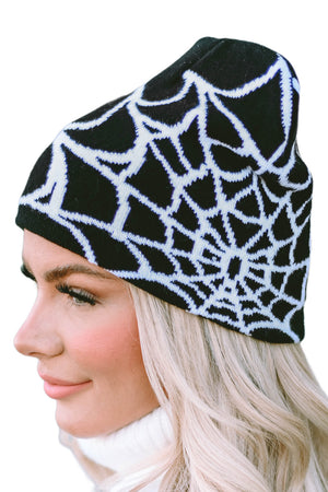 Black Halloween Cobweb Pattern Woolen Hat