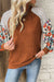 Laurel Green Floral Patchwork Raglan Sleeve Ribbed Blouse