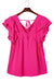 Pink Crinkle V Neck Tie Back Ruffle Plus Size Top