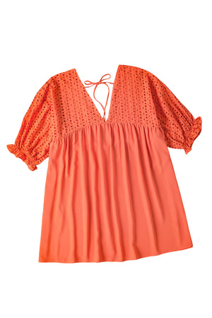 Carrot Plus Size Eyelet V Neck Babydoll Dress