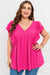 Pink Crinkle V Neck Tie Back Ruffle Plus Size Top