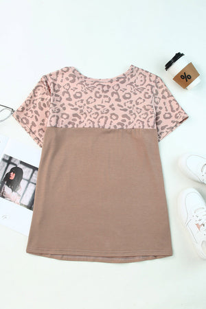 Khaki Leopard Color Block Plus Size Top