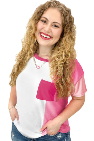 Peach Blossom Colorblock Patchwork Plus Size T Shirt