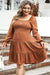 Chestnut Plus Size Smocked Ruffled Sleeve Shirred Mini Dress