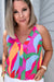 Multicolour Plus Size Abstract Print V Neck Racerback Sleeveless Top