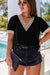 Black Lace Trim Short Sleeve V Neck Plus Size Top