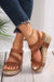 Chestnut Hollow Out Velcro Leather Wedge Slides Shoes