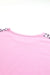 Pink Exposed Seam Leopard Splicing Plus Size Sweatshirt