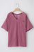 Rose Pink Textured V-Neck Dropped Shoulder Plus T-Shirt