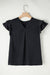 Black Ruffled Short Sleeve V Neck Plus Size Blouse