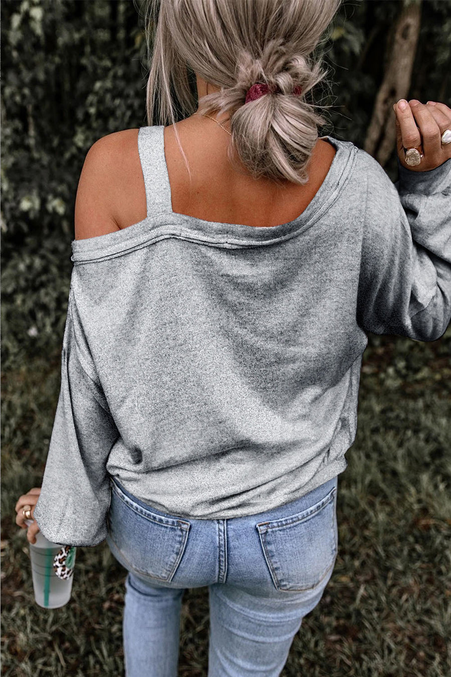 Grey Casual Letter Skull Long Sleeve Graphic Tee