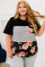 Black Stripe Floral Casual Splicing Block Plus Size Top