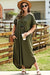 Green V Neck Rolled Cuffs Plus Size Maxi Dress