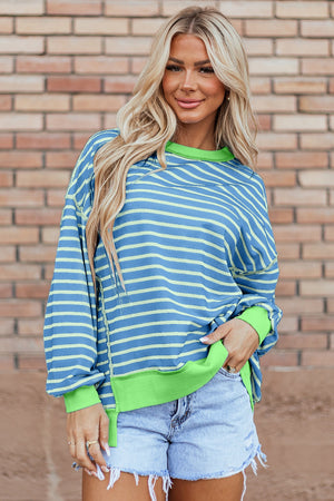 High-Low Striped Long Sleeve Sweatshirt